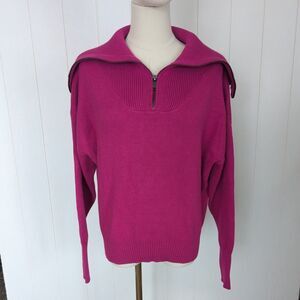 Tahari Women's Fuchsia Pink Oversized, 1/2 Zip Sweater - Medium